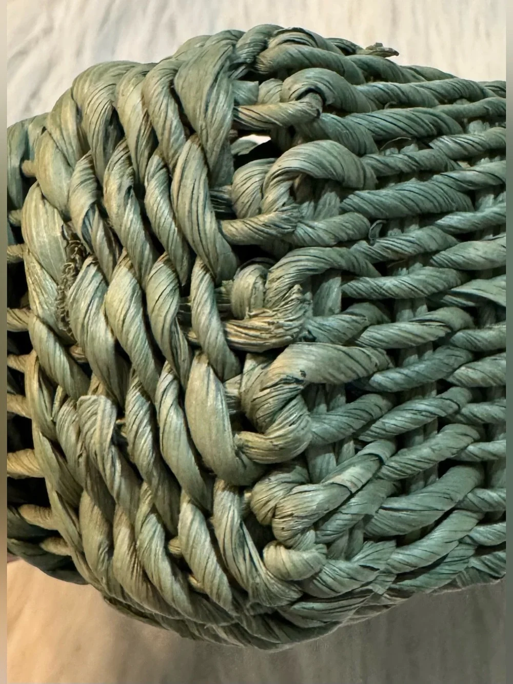 Ladies Unbranded Small Raffia Woven Satchel With Wooden Handles Sage Green GUC